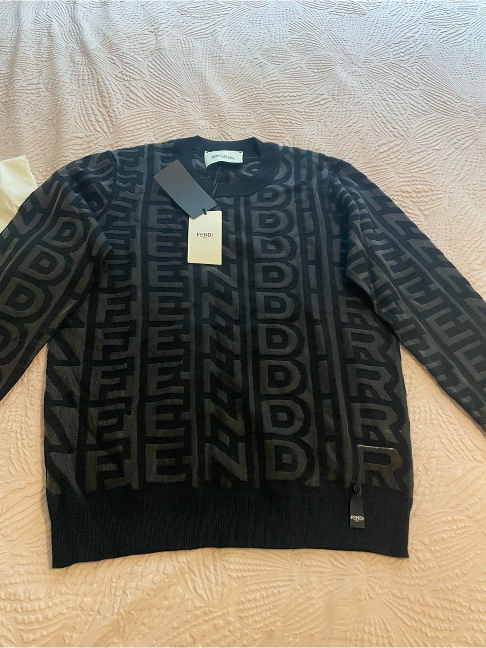 Fendi Men’s Black Tonal Logo Crewneck Sweater